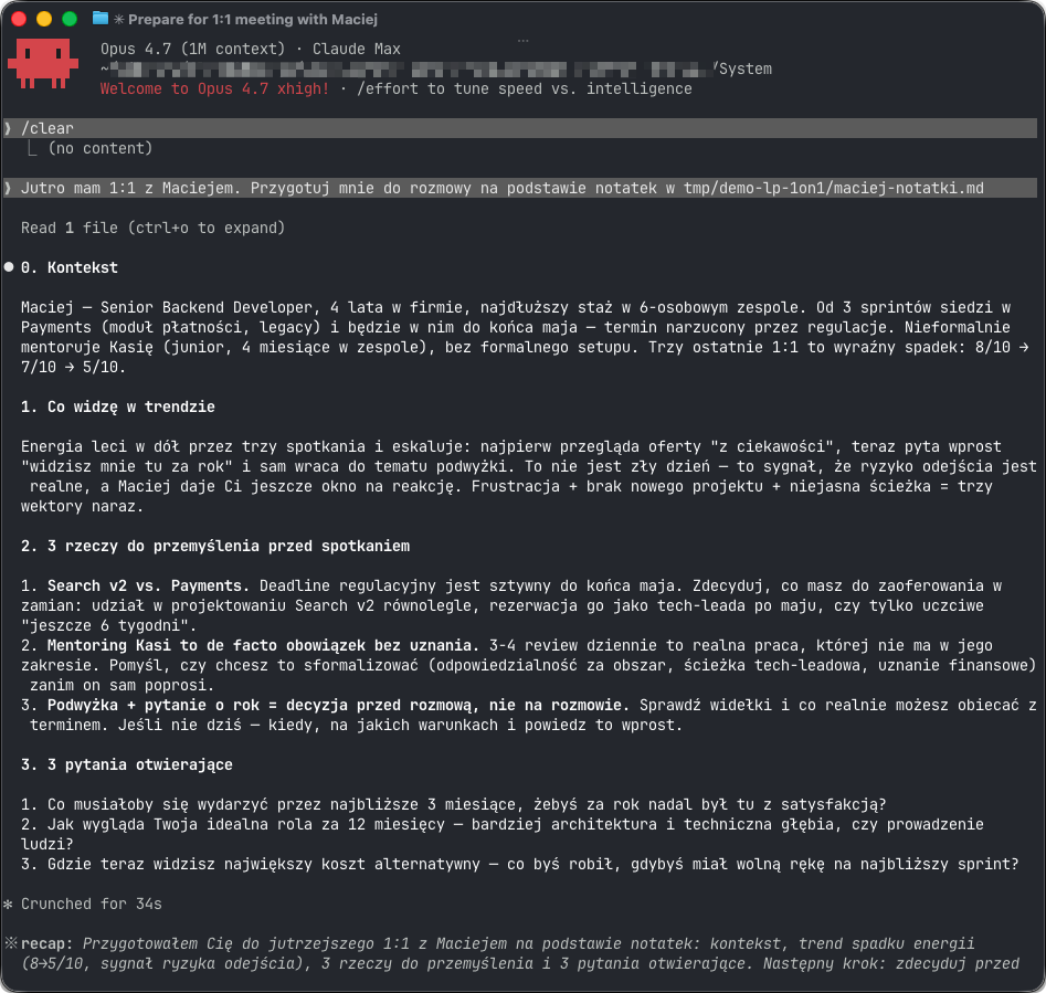 Claude Code w terminalu: przygotowanie analizy 1:1